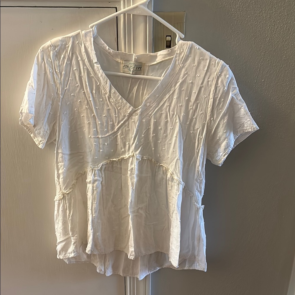 Cream Asymmetrical Short Sleeve Tee Relaxed Fit